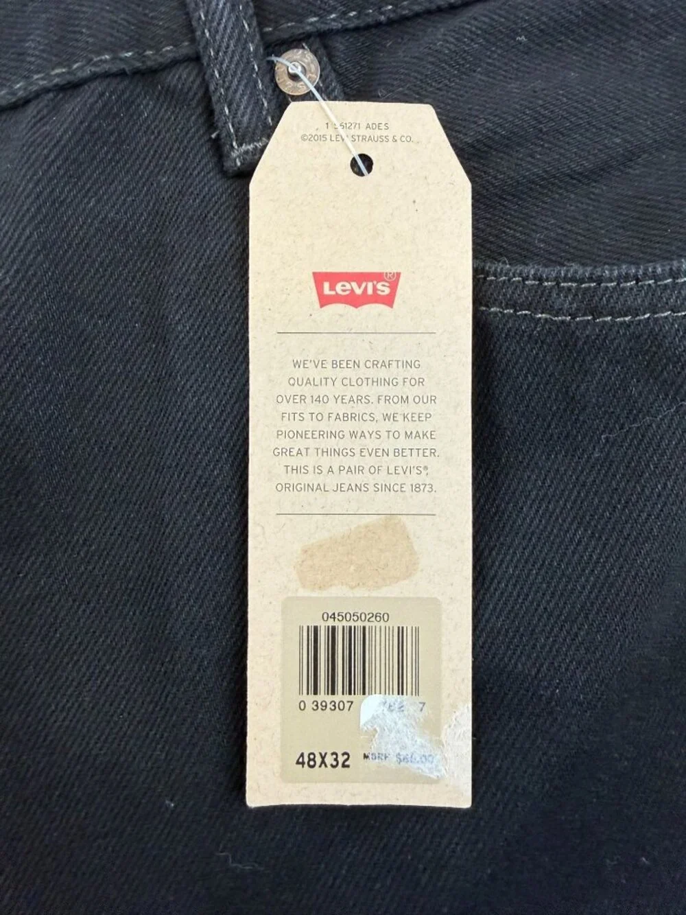 NWT Levi’s Men’s 505 Regular Fit Straight Jeans Black Denim 48x32 Big & Tall